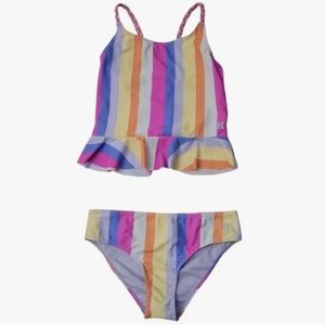 Hurley Kids Striped Bikini in Pink, Orange, and Blue